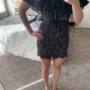 For Love And Lemons Black and Gold Lace Mini Dress